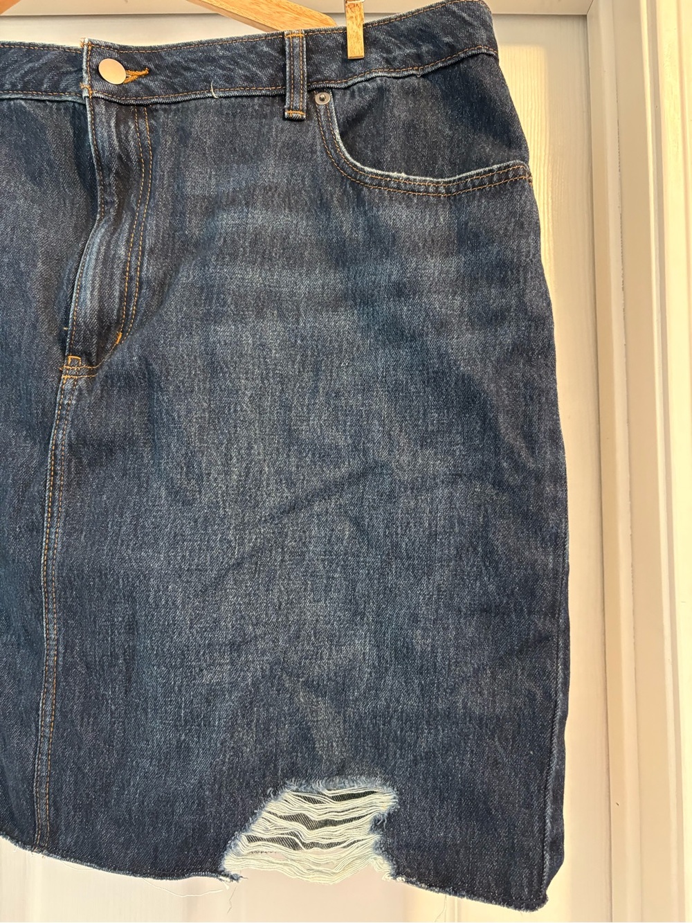 Time and Tru Distressed Dark Blue Denim Mini Skirt - Picture 6 of 16